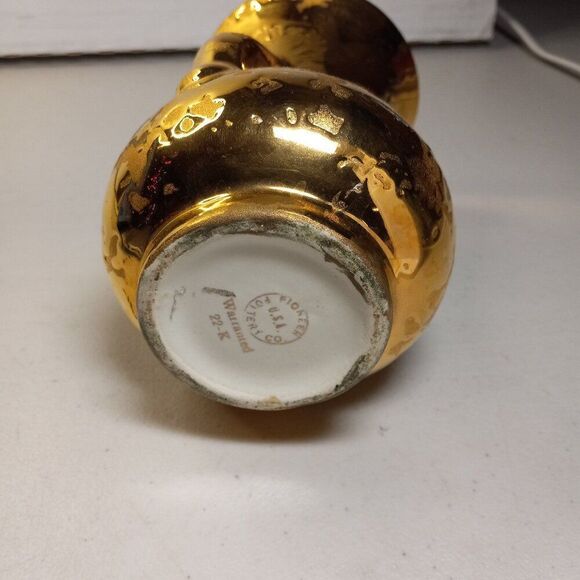 Vintage Elegant Weeping Gold Leaf 22Kt Pioneer Pottery Co. Vase Double Handle - Picture 3 of 5